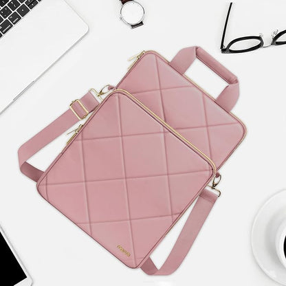 MOSISO Vertical Laptop Shoulder Bag,Computer Bag,Rhombus Quilted Messenger Bag with Front Pocket&Handle&Belt