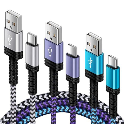 USB-A to USB C Charger Braided Cord 3Pack 3/6/10FT Long USB A to Type C Charger Cable Fast Charging for Samsung Galaxy S25 S24 S23 Ultra,S23+,A14,A13,S22 Ultra,S21 FE,A54,A04S,S20 S10 S9,Pixel 7a 7 6
