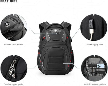 Swissdigital Design Travel Backpack for Men with Finder（color random）, TSA Friendly USB Charging RFID Protection Business Backpack Fits 15.6" Laptops Black | J14BT013-BR