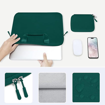 MOSISO Laptop Case 13.3 inch, 13-13.3 inch Laptop Sleeve Bag Compatible with MacBook Air/Pro 13 / Pro 14, HP Dell ASUS, Neoprene Carrying Computer Bag with Handle&Detachable Small Case, Teal Green