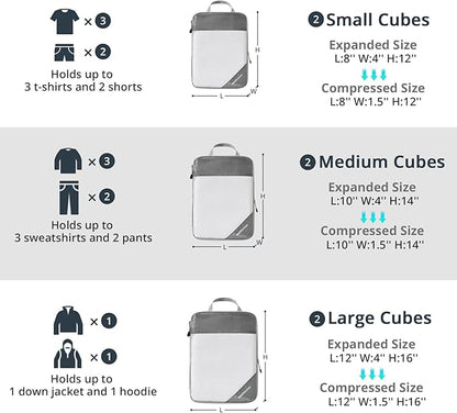 Compression Packing Cubes 10 Set, Compressible Space-Saving Packing Cubes for Travel - Compression Bags, Luggage Organizer, Travel Essentials for Women, Grey