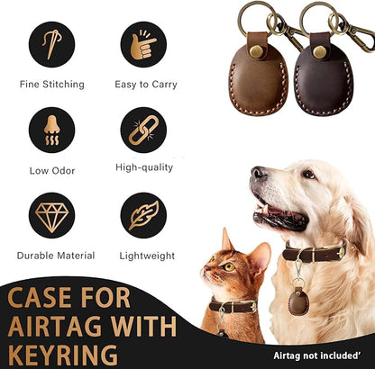 Timyca for Airtag Holder Keychain-Genuine Leather for Airtag Keychain Holder 4 Pack,Handmade for Air Tag Case Scratch-Resistant Leather Key Chain Ring Compatible for Airtag,Dog Collar,Luggage