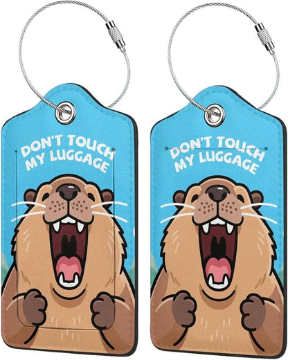 Fun Luggage Tags for Suitcases Leather Name Tag for Luggage Cute Travel Baggage Tags for Carnival Cruise Ships with Funny Patter 2pcs (Blue Capybara)