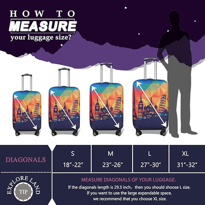 Explore Land Travel Luggage Cover Suitcase Protector Fits 27-30 Inch Case (Modern City, L)