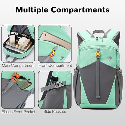 12L Mini Waterproof Hiking Backpack with Padded Strap for Kids, Small Lightweight Travel Backpack for Men Women, Light Green