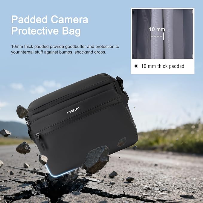 MOSISO Camera Bag, Photography Shoulder Messenger Bag for DSLR/SLR/Mirrorless Cameras, Waterproof Crossbody Camera Case with Front Pocket&Hollow Middle Compartment for Canon/Nikon/Sony, Black