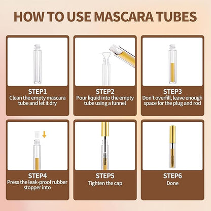 16 Pack Empty Mascara Tube 10ml Refillable Bottles with Brush Wand&Funnels,Leakproof Travel Containers for Lash & Brow Serum,Portable for Makeup Artists or Beginners(Gold)
