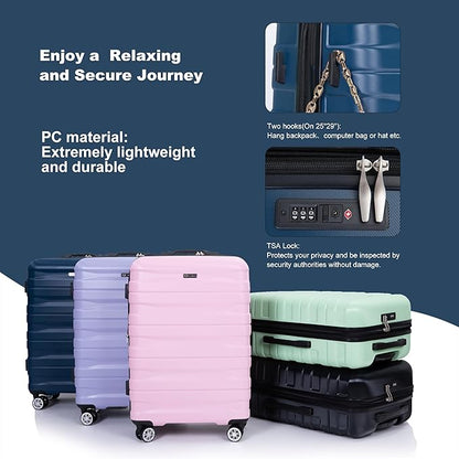 Luggage sets 5 Piece Expandable Hardside Suitcase Set with Spinner Wheels, Lightweight PC Travel Luggage set with TSA Lock（21/25/29, Dark Blue