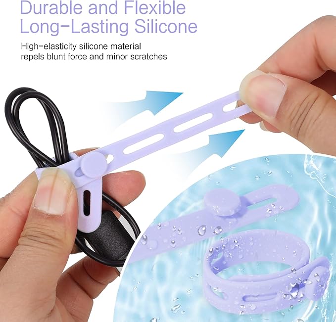 Donruby 24Pcs Silicone Cable Ties - Reusable & Washable with Locking Buckle Design, Adjustable Fastening Cable Straps, Multi-Purpose High Elasticity Cord Organizer (Purple)