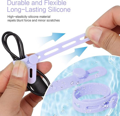 Donruby 24Pcs Silicone Cable Ties - Reusable & Washable with Locking Buckle Design, Adjustable Fastening Cable Straps, Multi-Purpose High Elasticity Cord Organizer (Purple)