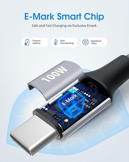 100W USBC to USBC Cable (6ft, 2-Pack), USB C to USB C Fast Charging Cable Braided C to C Charge Cord for iPhone Air 17 16 15 Pro Max, Samsung Galaxy S25 S24 A16, MacBook Pro, iPad, Pixel