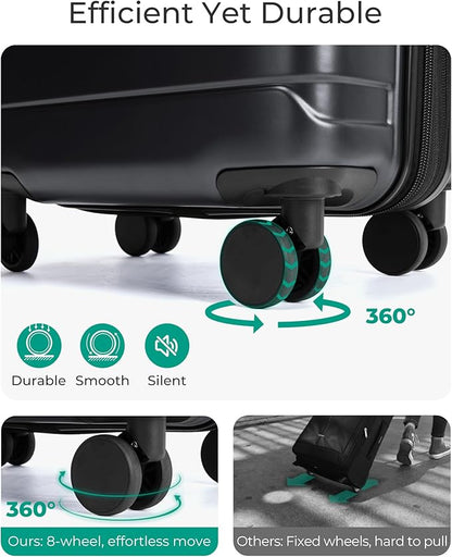 BAGSMART Carry On Luggage 22x14x9 Airline Approved with Spinner Wheels,Lightweight 20 Inch Luggage with TSA Lock,Expandable Hard Shell Carry On Suitcases for Men Women,Black