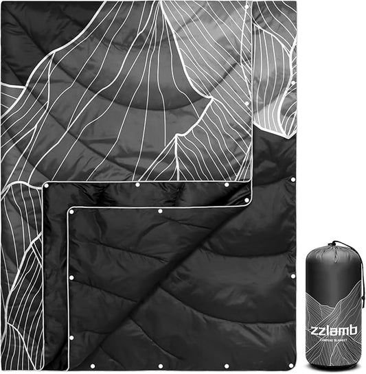 zzlamb Camping Blanket for Cold Weather,Outdoor Puffy Blanket Portable Down Alternative,Windproof Warm Cloak with Snaps,Cozy Quilt Backpacking Picnic RV Travel Plane Car Hammock Beach Climbing