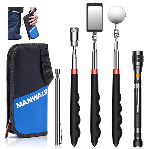 Telescoping Magnetic Pickup Tool Set with Portable Bag, Extendable Flashlight with 360° Inspection Mirror, Christmas Stocking Stuffers for Men Adults, Gifts for Men Mechanics, and Handymen, Blue