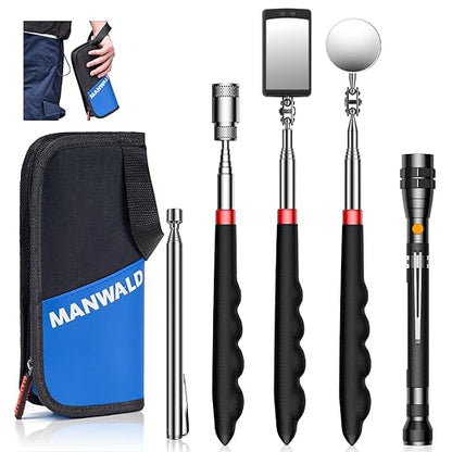 Telescoping Magnetic Pickup Tool Set with Portable Bag, Extendable Flashlight with 360° Inspection Mirror, Christmas Stocking Stuffers for Men Adults, Gifts for Men Mechanics, and Handymen, Blue