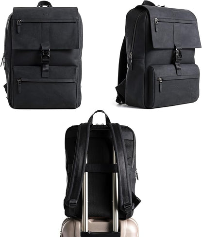 Leather Backpack for Men & Women, Classic Black - Handcrafted Top Grain Leather vintage backpack with 17-Inch Laptop Sleeve - Lightweight, Stylish & Durable for Business, Travel, Work & Everyday Use