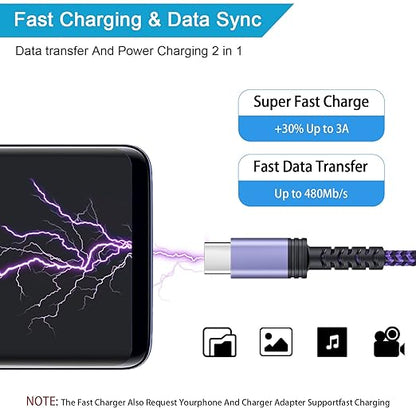 USB-A to USB C Charger Braided Cord 3Pack 3/6/10FT Long USB A to Type C Charger Cable Fast Charging for Samsung Galaxy S25 S24 S23 Ultra,S23+,A14,A13,S22 Ultra,S21 FE,A54,A04S,S20 S10 S9,Pixel 7a 7 6