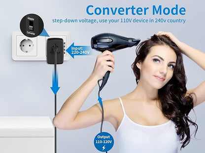 International Travel Adapter Voltage Converter Steps Down 220V to 110V for Cell Phones, Laptops, and Curling Irons, US to UK, Europe, Australia, and More Than 200 Countries