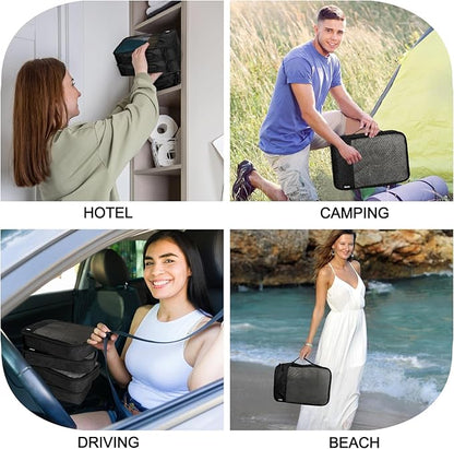 Packing Cubes for Travel Essentials,4 Set Packing Cubes for Suitcases,Lightweight Mesh Luggage Organizer Bag,Black