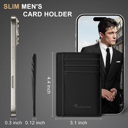 Travelambo Slim Wallet Front Pocket Minimalist Leather RFID Blocking Medium Size