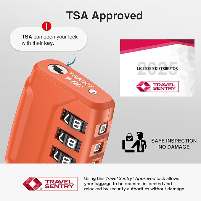 Puroma 2 Pack TSA Approved Luggage Locks, 4 Digit Combination Travel Locks Resettable Code Lock with Zinc Alloy Body for Suitcase, Toolbox, Backpack, Bag, Gym Locker (Basic Robust Orange)