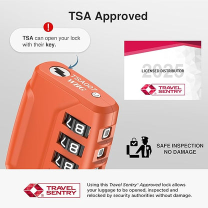 Puroma 2 Pack TSA Approved Luggage Locks, 4 Digit Combination Travel Locks Resettable Code Lock with Zinc Alloy Body for Suitcase, Toolbox, Backpack, Bag, Gym Locker (Basic Robust Orange)