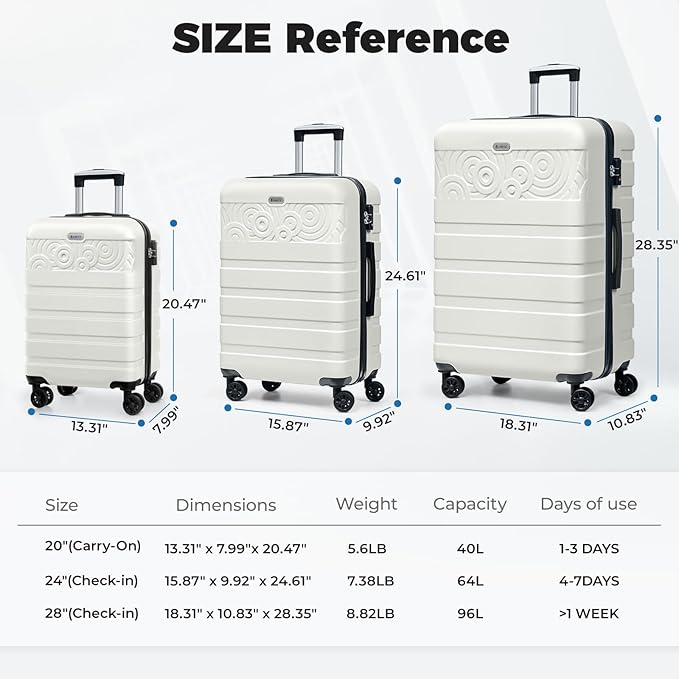 Krute Checked Luggage 24 Inch Suitcases with WheelsLightweight PC ABS TSA Lock Hard Side Travel Suitcase