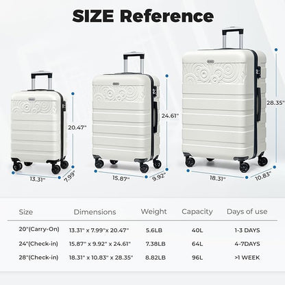 Krute Checked Luggage 24 Inch Suitcases with WheelsLightweight PC ABS TSA Lock Hard Side Travel Suitcase