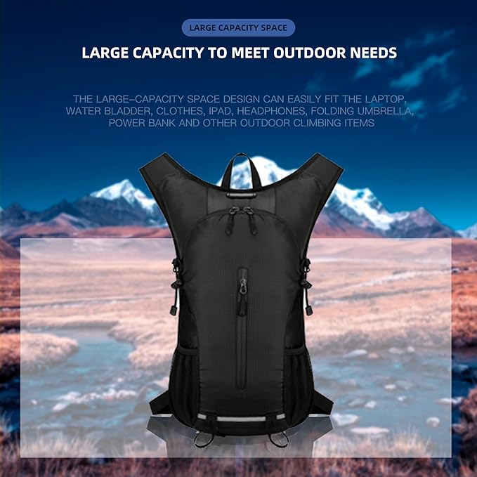 25L Ultralight Lightweight Waterproof HikingBackpack Foldable Travel Camping Hiking Outdoor Sports Backpack Daypack with reflective strips(black)
