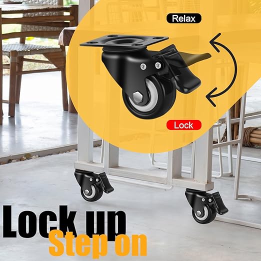 QNCZ Caster Wheels, 2" Caster Set of 4, Heavy Duty Casters and Silent Polyurethane Wheels, Swivel Plate Castor Wheels for Cart, Black, 4 Pack
