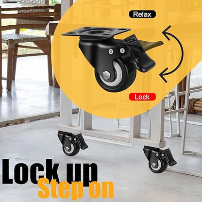QNCZ Caster Wheels, 2" Caster Set of 4, Heavy Duty Casters and Silent Polyurethane Wheels, Swivel Plate Castor Wheels for Cart, Black, 4 Pack