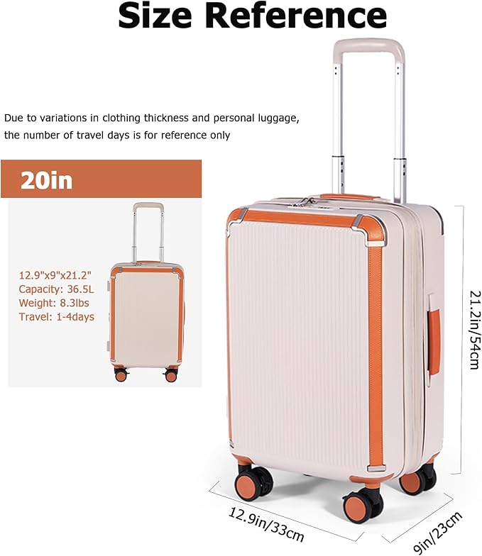 feilario 20in Hardshell Carry-On Luggage Lightweight Spinner Brake Wheels Suitcase with Zipper Closure, Airline Approved, TSA-Accepted Lock & Side Hooks (Beige (zipper closure), 20in)