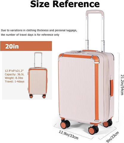 feilario 20in Hardshell Carry-On Luggage Lightweight Spinner Brake Wheels Suitcase with Zipper Closure, Airline Approved, TSA-Accepted Lock & Side Hooks (Beige (zipper closure), 20in)