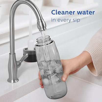 PHILIPS Filtered Water Bottle, BPA-Free Tritan Plastic Water Bottles, Replaces 450 Plastic Water Bottle with Reusable GoZero Everyday Water Filter, Portable Filtering Bottle for Travel, 36oz, Grey