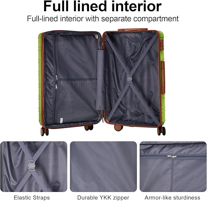 4 Piece Luggage Set Expandable ABS Travel Suitcase Set TSA Lock Hardshell Durable Lightweight Traveling Luggage Sets Gift for Back to School (Apple Green, 28in26in20in13in)