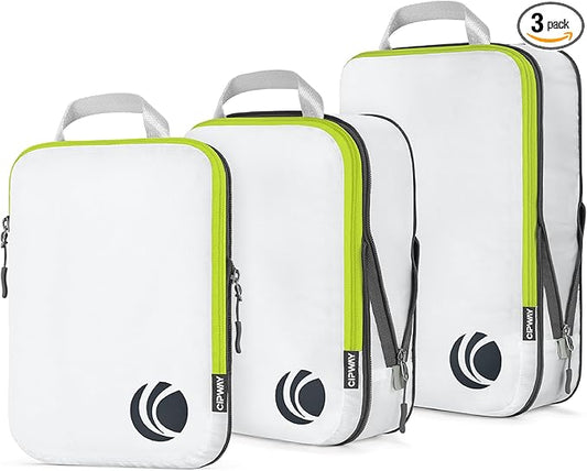 Cipway Compression Packing Cubes Set, Ultralight Expandable Travel Packing Organizers for Carry on Luggage (White 3pcs)