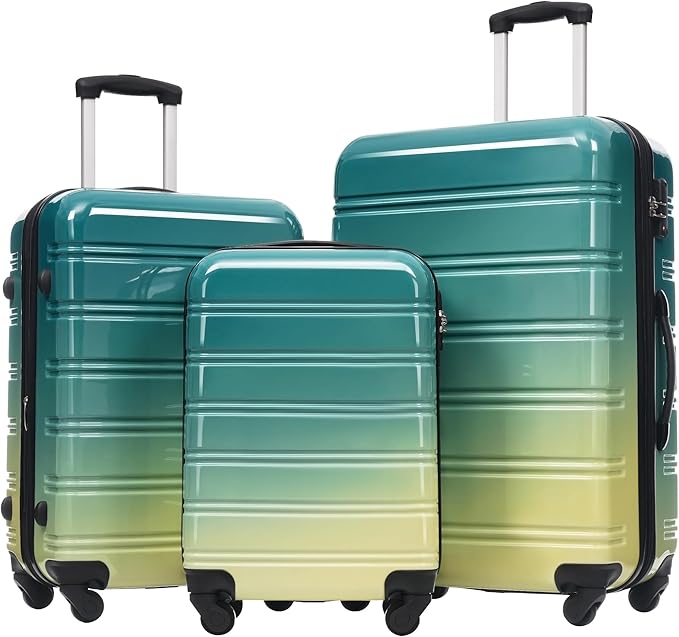 Hardshell Luggage Sets 3 Piece Gradient Color Expandable Suitcase with Spinner Wheels and TSA Lock