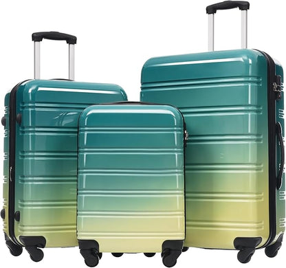 Hardshell Luggage Sets 3 Piece Gradient Color Expandable Suitcase with Spinner Wheels and TSA Lock