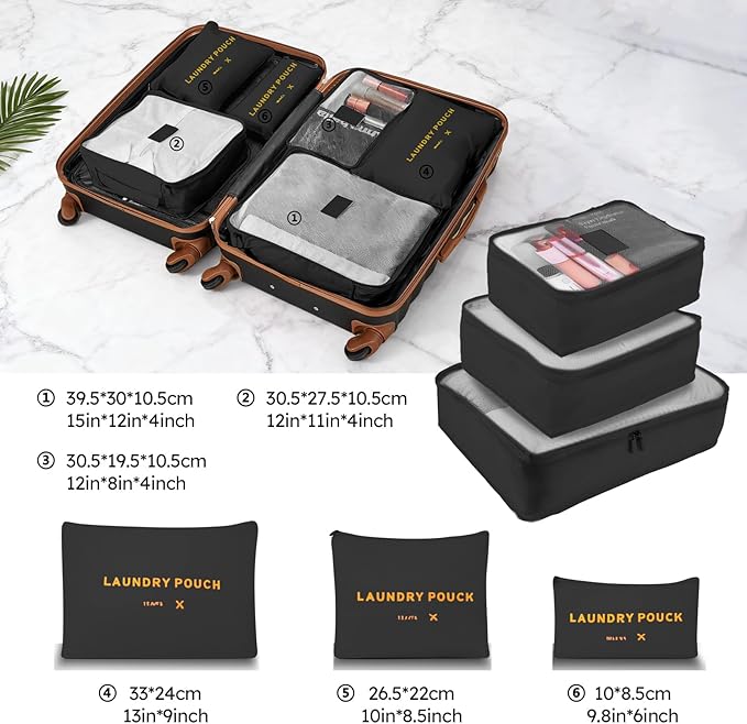 Luggage Sets 2 Piece, 20 Inch 28 Inch ABS Hardshell Suitcase Set with Spinner Wheels, Carry On and Checked Luggage for Women and 6 Piece Travel Organize Bags