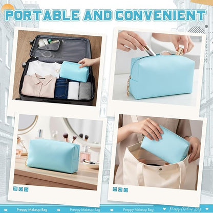 Chunful 24 Pcs Preppy Makeup Bag PU Leather Cosmetic Bag Bulk Makeup Plain Pouch Waterproof Toiletry Purse for Women Traveling Preppy Pencil Case Travel Purse Cosmetic (Blue)