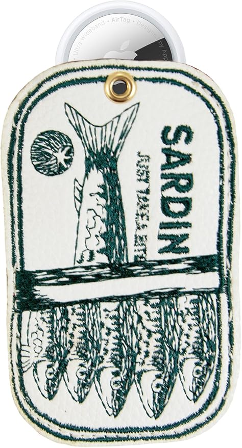 Sonix Keychain Case Compatible with Apple AirTag | Protective AirTag Cover Keychain Charm | Embroidered Tinned Fish Charm | Sardines