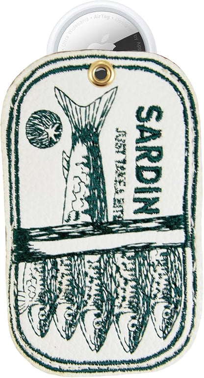 Sonix Keychain Case Compatible with Apple AirTag | Protective AirTag Cover Keychain Charm | Embroidered Tinned Fish Charm | Sardines
