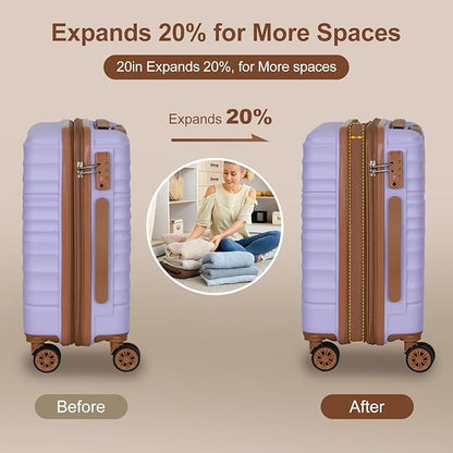 Romswi 3 Piece Luggage Sets, Expandable PC+ABS Hardshell Suitcase Set with TSA Lock YKK Zipper and Dual Spinner Wheels, Large Checked Travel Suitcases, 22/26/30 Inch, Olive Purple