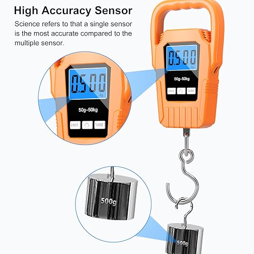 SKEAP Digital Fish Scale Hanging Scale Fishing Scale,110lb/50kg Luggage Scale,Upgrade Large Handle & Backlit LCD Display, Electronic Balance Digital Fishing Postal Scale,Orange,Fishing Gifts for Men