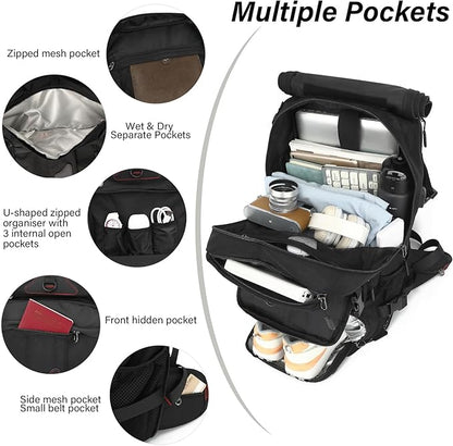Travel Backpack for Men & Women, 60L Extra Large Backpack Durable Convertible Duffle Bag Fit for 18 Inch Laptop with Shoe Compartment, Wet Pocket