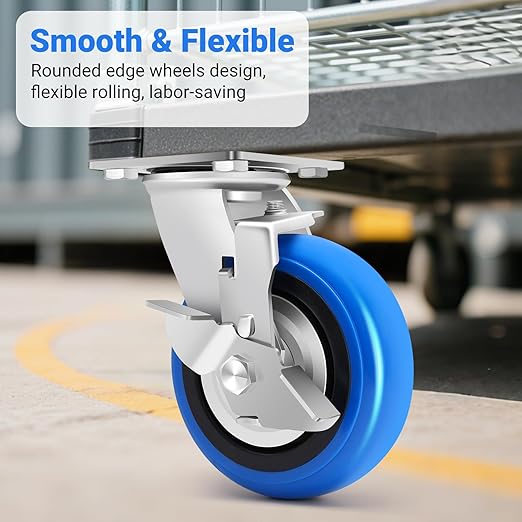 W B D WEIBIDA 6 Inch Heavy Duty Casters Set of 4, Smooth Rolling Caster Design for Cart Wheels, 4500 LBS Industrial Grade Castors with Upgraded Thickened Bracket, Durable Castors (2 Brake & 2 Rigid)