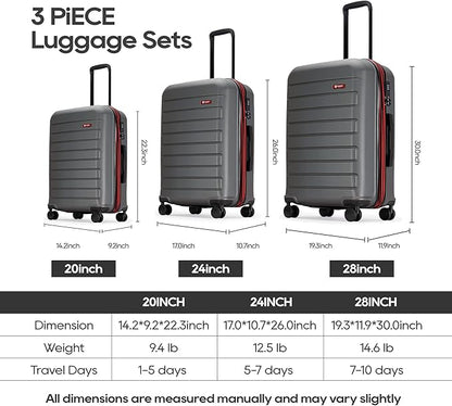 GinzaTravel ABS Luggage with TSA Locks,Large 28-Inch Expandable, and Friction-Resistant in Grey Spinner Suitcases