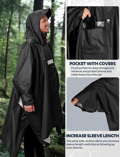 ANYOO Hooded Rain Poncho for Adults Waterproof Lightweight Rain Coat for Men Women Reusable Rain Jacket for Emergency Outdoor