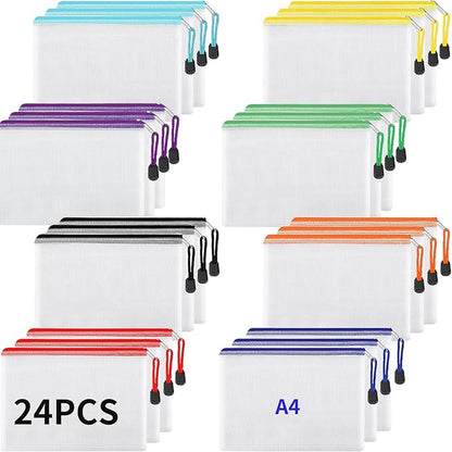 24pcs A4 Mesh Zipper Pouch Bags, 8 Colors Mesh Bags with Zipper, Waterproof Document Pouches for Organizing Storage, Clear Storage Bags for Office School Supplies, Toys, Cosmetics Travel Storage