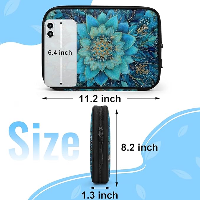 Cable Organizer Teal Mandala Flower Electronics Travel Organizer Case Tech Accessories Pouch Waterproof Cord Storage Bag for Power Bank Charger Phone Earphone